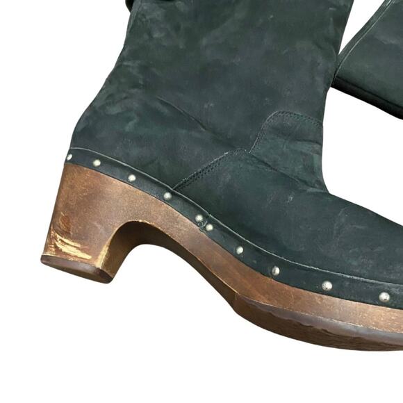 UGG Shearling Clog Boots Womens 9 Black Leather Wooden Heel Studded - - Picture 5 of 8
